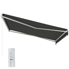 12' x 10' Electric Retractable Awning Sunshade Shelter with Remote Controller, Crank Handle for Deck Balcony Yard, Gray