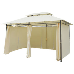10' x 13' Patio Gazebo, Outdoor Gazebo Canopy Shelter with Curtains, Vented Roof, Steel Frame for Garden, Lawn, Backyard and Deck, Cream White