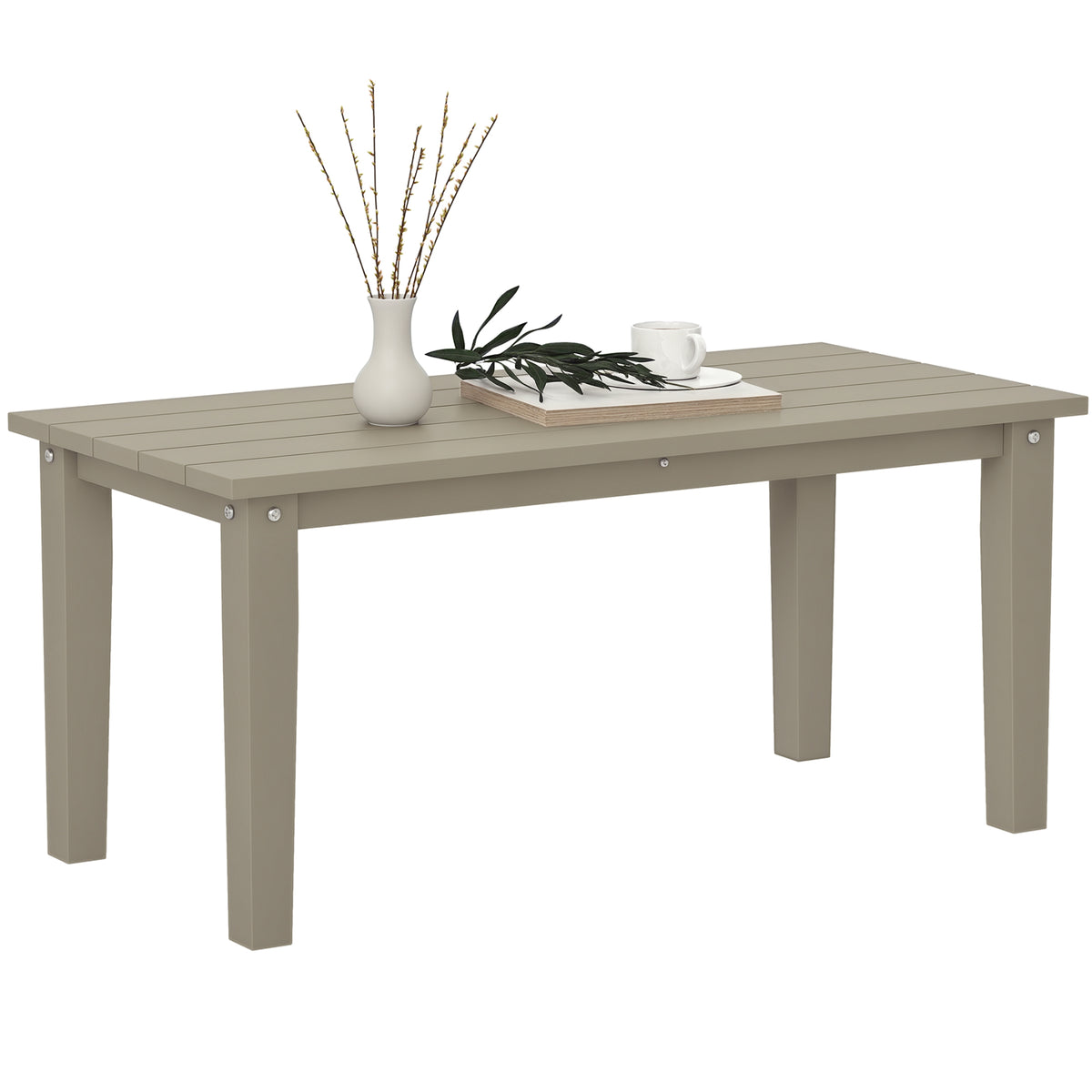 Rectangle Outdoor Coffee Table, HDPE All-Weather Outdoor Patio Table with Slatted Tabletop for Yard, Balcony, Brown