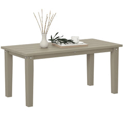 Rectangle Outdoor Coffee Table, HDPE All-Weather Outdoor Patio Table with Slatted Tabletop for Yard, Balcony, Brown