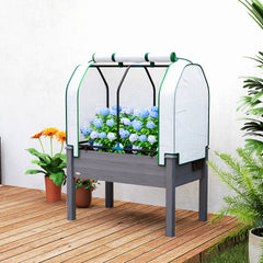 Raised Garden Bed with PE Greenhouse Cover Outdoor Planter Box for Herbs and Vegetables, 35 x 22 x 47 inch, Dark Gray
