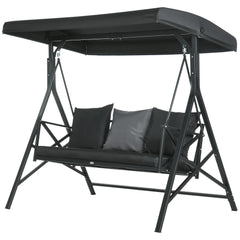 3-Seat Patio Swing Chair, Porch Swing Glider with Cushion, 3 Throw Pillows & Adjustable Canopy for Porch, Garden, Poolside, Backyard, Black