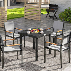 Patio Dining Table for 4, Rectangular Aluminum Outdoor Table for Garden Lawn Backyard, Black