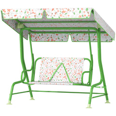 Kids Patio Swing Chair with Adjustable Canopy, Safety Belt for Patio, Garden, Poolside, Balcony, Green