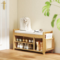 Shoe Bench with Cushioned Seat Shoe Storage Bench with Side Umbrella Holder for Entryway Natural and Cream