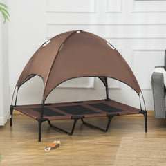 48" x 36" Elevated Portable Dog Cot Cooling Pet Bed with UV Protection Canopy Shade, Coffee