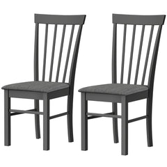Wooden Dining Chairs Set of 2, Farmhouse Upholstered Kitchen Chairs with Rubber Wood Frame, Black and Gray