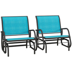 2 Pieces Outdoor Glider Chair, Steel Swing Chai with Curved Armrests for Porch, Garden, Poolside, Balcony, Blue