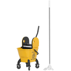 Mop Bucket with Wringer on Wheels for Floor Cleaning, 27.5 Quart Down Press Wringer with Handle and Mop, Yellow