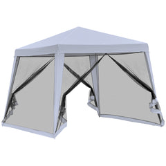 10'x10' Outdoor Party Tent Canopy with Mesh Sidewalls, Patio Gazebo Sun Shade Screen Shelter, gray
