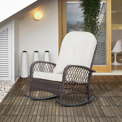 Rattan Porch Rocker w/ Plush Cushion, Dark Blue