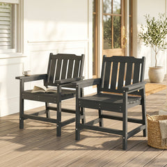 2 Piece All-Weather Patio Chairs, HDPE Patio Dining Chair Set, Heavy Duty Wood-Like Outdoor Furniture, Gray