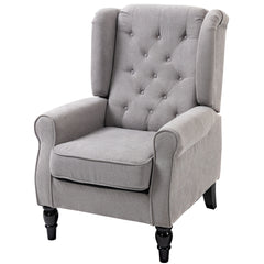 Mid-Century Modern Accent Chair, High Wingback Reading Chair, Button-Tufted Upholstered Fabric Armchair with Retro Wood Legs for Apartment, Living Room, Bedroom, Gray