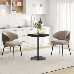 Round Dining Table for 2-4 People, Small Kitchen Table with Wood Grain Top, Black