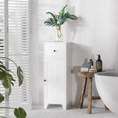 Short Bathroom Storage Cabinet, Cabinet Organizer with 1 Drawer and Adjustable Shelf for Living Room, White