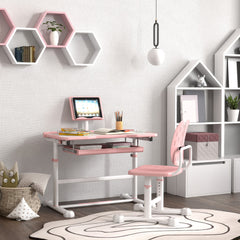 Adjustable Kids Desk and Chair Set with Tilt Desktop & Storage, Pink