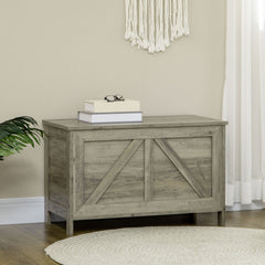 30" Farmhouse Storage Bench, Lift Top Storage Chest with Safety Hinge to Open Up 100°, Wooden Trunk for Bedroom, Entryway, Living Room, Gray