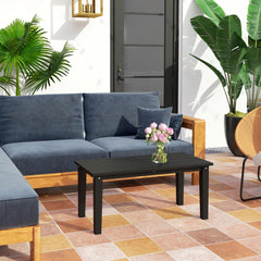 Rectangle Outdoor Coffee Table, HDPE All-Weather Outdoor Patio Table with Slatted Tabletop for Yard, Balcony, Black