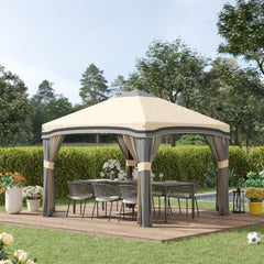 10' x 10' Pop Up Canopy Tent with Netting, Instant Tents for Parties, Height Adjustable, with Wheeled Carry Bag and 4 Sand Bags for Outdoor, Garden, Patio, Beige