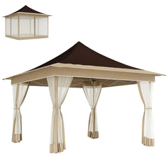 12 x 12 ft. Canopy Tent with Mesh Netting, UPF50+ Pop Up Tent with Carry Bag for Garden, Patio, Brown