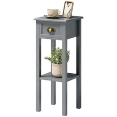 2-Tier Side Table with Drawer and Shelf, End Table for Living Room and Hallway, Gray