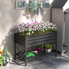 Galvanized Raised Garden Bed, Metal Planter Box with Legs, Storage Shelf and Bed Liner, Dark Gray