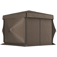 12' x 12' Hexagonal Pop Up Gazebo Canopy Tent with 5 Sidewalls, Outdoor Canopy Shelter with Carry Bag, Brown