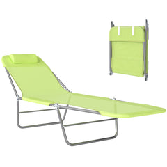Folding Chaise Lounge Pool Chairs, Outdoor Sun Tanning Chairs with Pillow, Reclining Back, Steel Frame & Breathable Mesh for Beach, Yard, Patio,  Green