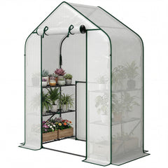 Greenhouse for Outdoors, Portable Greenhouse with 6 Shelves, UV-Resistant PE Cover, Roll-Up Door, White