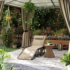 Folding Outdoor Chaise Lounge Chair Tanning Chair with 5-Level Adjustable Back, Side Table, Pillow, Pocket, Beige