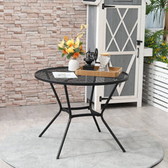35" Round Outdoor Patio Bistro Dining Table, French Cafe Style, Conversation Space, Fast Drying Metal Mesh Tabletop for Garden, Backyard, Poolside, Black