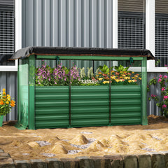 Galvanized Steel Planter Box with Crop Cage and Shade Cloth, Raised Garden Bed for Flowers, Veggies and Herbs, Green