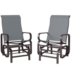 Gliding Lounger Chair Set of 2, Single Rockers with Lightweight Metal & Mesh Construction, Gray