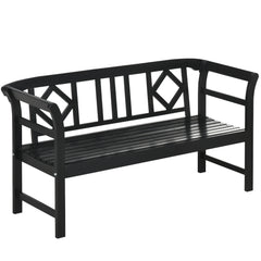 Wooden Patio Bench, Outdoor Garden Bench with Backrest and Armrests, 3 Person Porch Bench with Rustic Country Diamond Pattern, Black