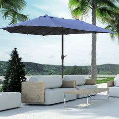 Patio Umbrella 15' Steel Rectangular Outdoor Double Sided Market with base, Sun Protection & Easy Crank, Dark Blue
