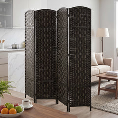Room Divider, 4 Panel Folding Privacy Screen, 70.9" Tall Portable Weave Partition Wall Divider for Bedroom, Coffee