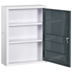 Bathroom Medicine Cabinet with Shelves Inside & On Door, Locking Medical Cabinet for Child & Pet Safety, First Aid Bathroom Wall Cabinet, White and Grey