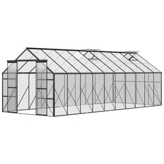 20' x 8' Aluminum Greenhouse Polycarbonate Walk-in Garden Greenhouse Kit with Adjustable Roof Vent, Rain Gutter and Sliding Door for Winter, Clear