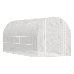 14.6' x 6.6' x 6.6' Walk-In Tunnel Greenhouse, Large Garden Hot House Kit with 6 Roll-up Windows & Roll Up Door, Steel Frame, White