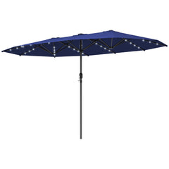 Garden Parasol, Double-Sided Sun Umbrella with LED Solar Lights, Patio Parasol for Outdoor, Navy Blue
