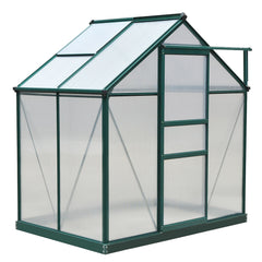 6' x 4' Greenhouse for Outdoors, Polycarbonate Greenhouse with Rain Gutter and Roof Vent, Aluminum Walk-in Green Houses for Outside for Patio Backyard Garden, Dark Green