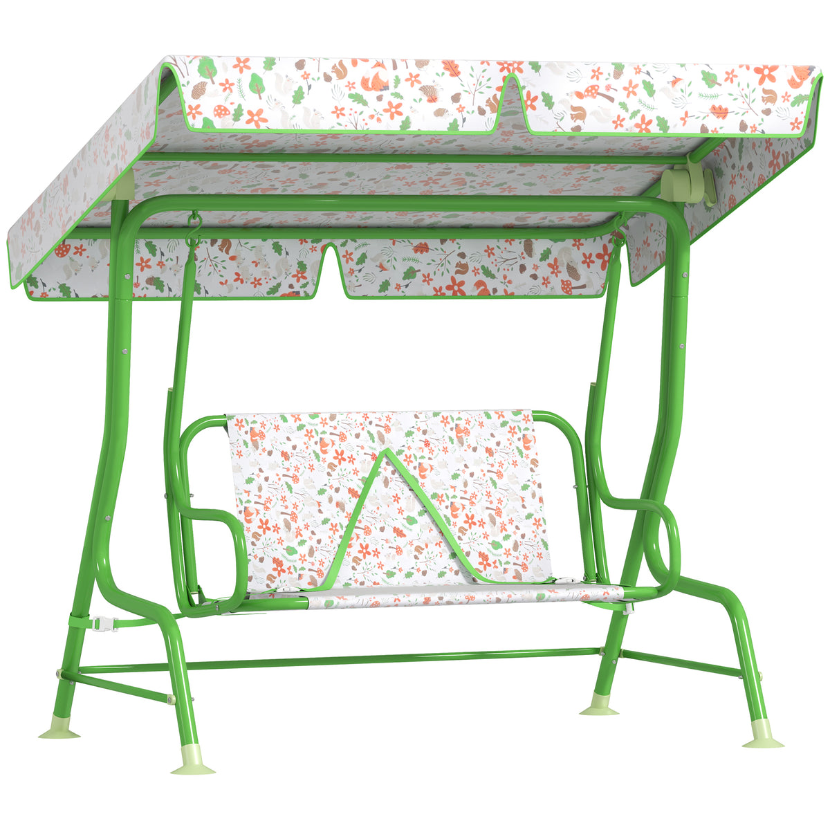 Kids Patio Swing Chair with Adjustable Canopy, Safety Belt for Patio, Garden, Poolside, Balcony, Green
