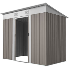 7' x 4' Metal Garden Shed, Backyard Tool Storage Shed with Dual Locking Doors, 2 Air Vents and Steel Frame, Light Gray