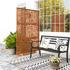 Decorative Privacy Fence Screen, Metal Outdoor Privacy Screen Climbing Plant Trellis with Stand, Bamboo Brown