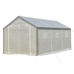 20' x 10' x 9' Walk-In Greenhouse, Outdoor Gardening Canopy with Roll-up Windows, Zippered Doors, Weather Cover, White