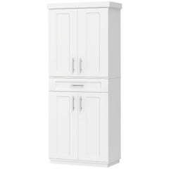 Modern Kitchen Pantry Freestanding Cabinet Cupboard with Doors and Drawer, Adjustable Shelving, White