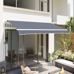 12' x 8' Patio Awning, Canopy Retractable Sun Shade Shelter w/ Manual Crank Handle for Deck, Yard, Dark Gray