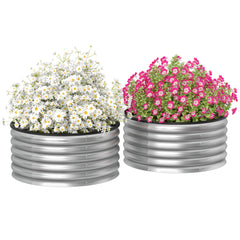 Set of 2 Raised Garden Bed, Metal Planter Box with Safety Edging, Easy-to-assemble Stock Tank 3'x3'x1.4' Silver