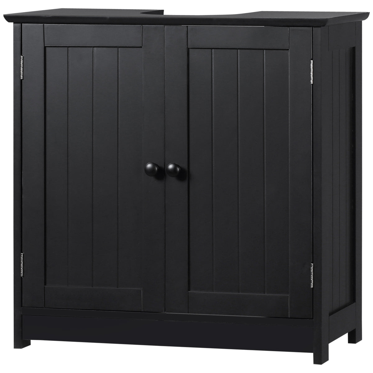 Under Sink Bathroom Cabinet, Pedestal Sink Storage Cabinet with 2 Doors, Shelf and U-Shape, Black