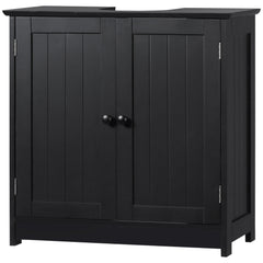 Under Sink Bathroom Cabinet, Pedestal Sink Storage Cabinet with 2 Doors, Shelf and U-Shape, Black